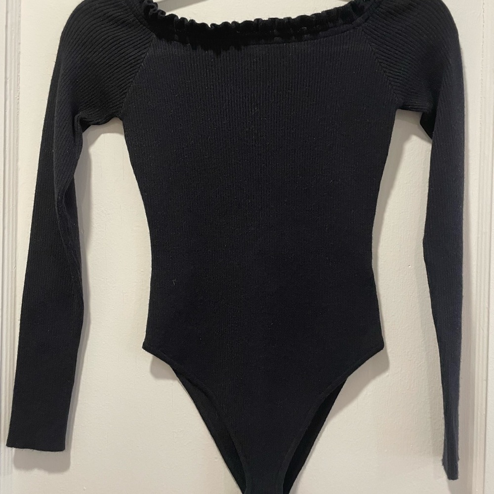 Women’s Black Sweater Off the Shoulder Body Suit